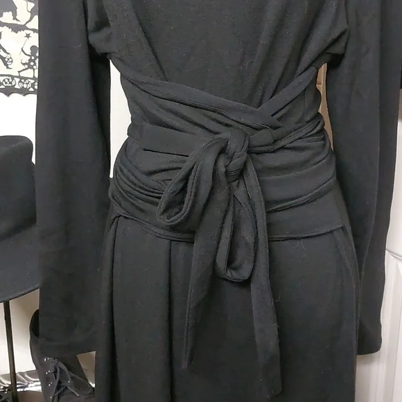 Black Long Sleeve Dress With Fabric Wrap Waist Talbots Large - Picture 5 of 11
